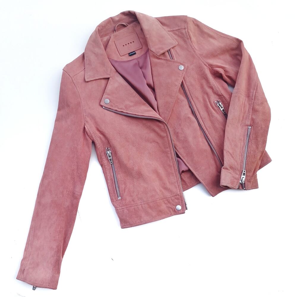 Blank NYC Dusty Rose Suede Cropped Moto Jacket | Silver Hardware | Spring Ready